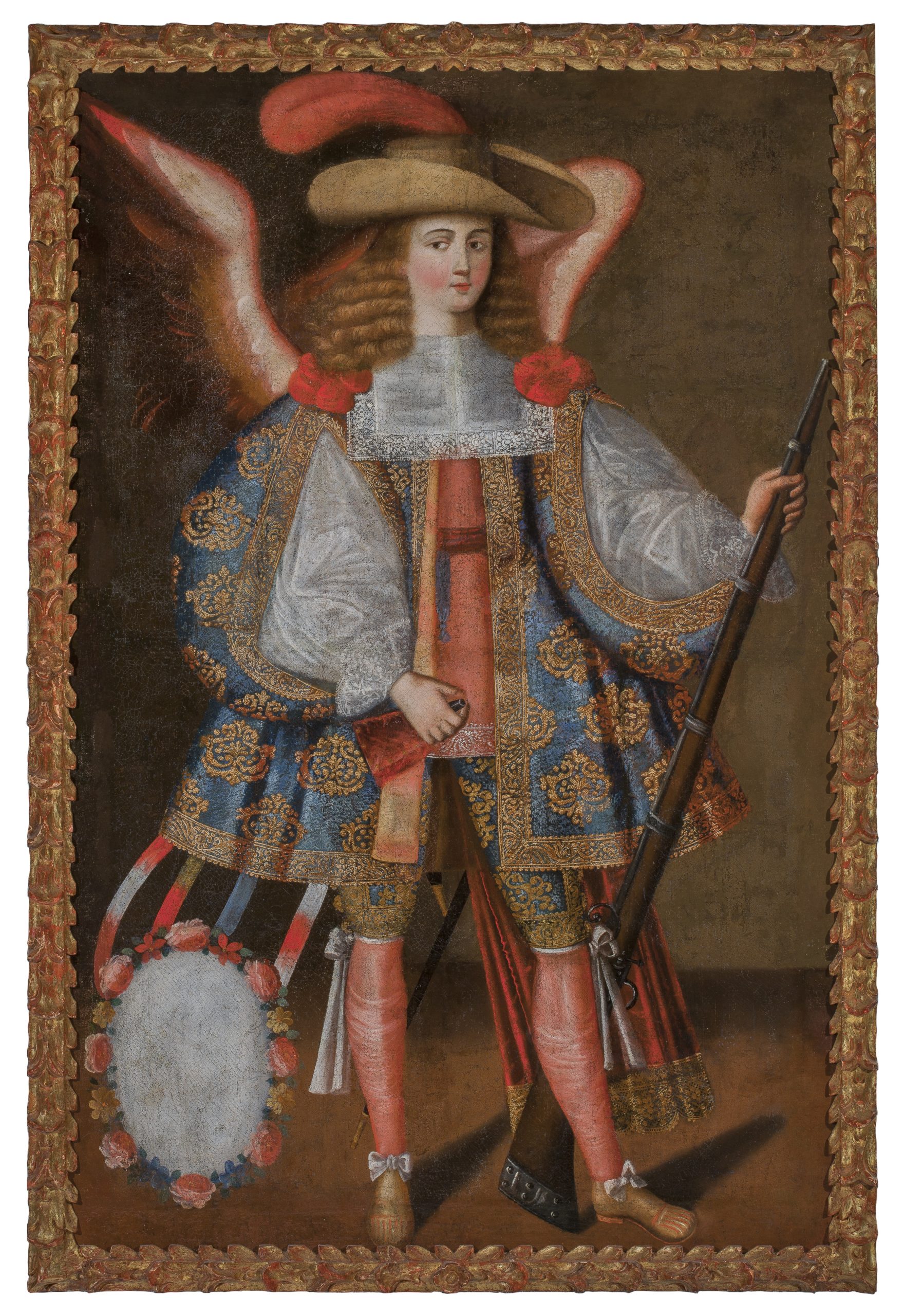A painting of an angel carrying a harquebus (matchlock gun).