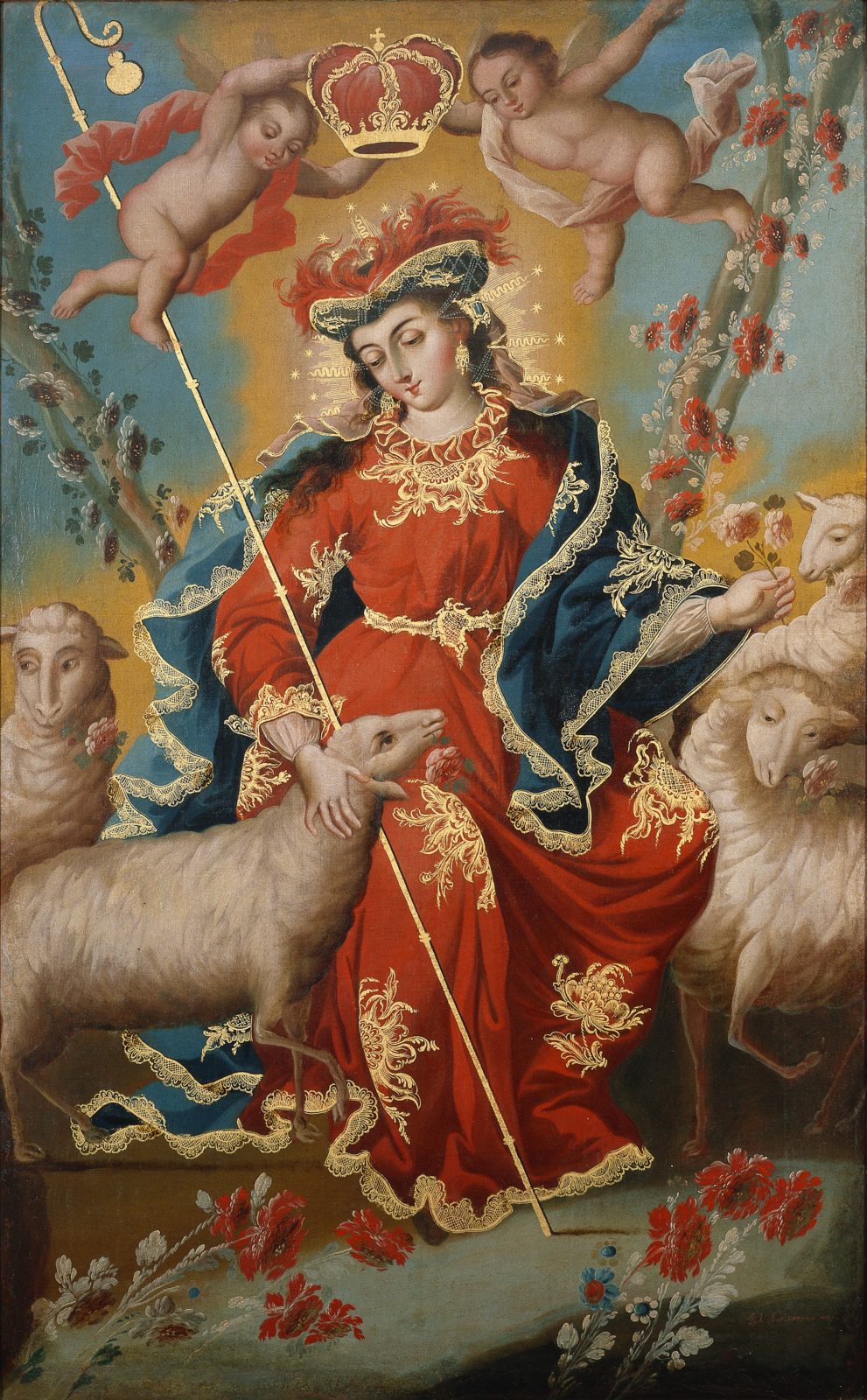 A painting depicting the Virgin Mary as a holy shepherdess.