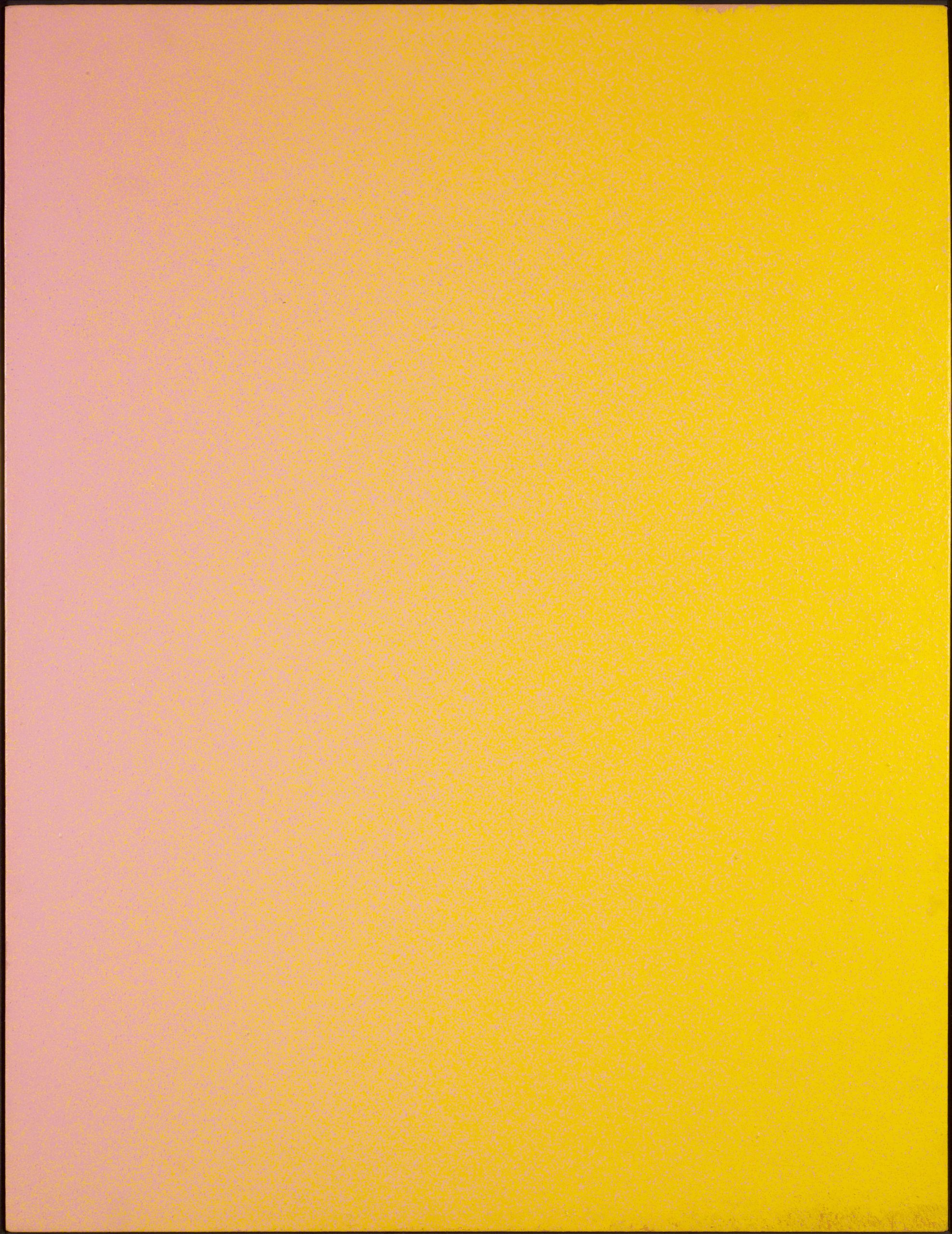 Color field painting that fades from pink to yellow.